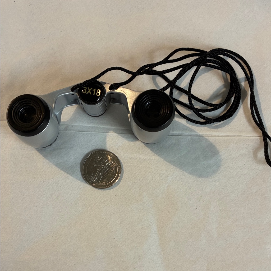 Compact Silver Opera Glasses With Black Strap